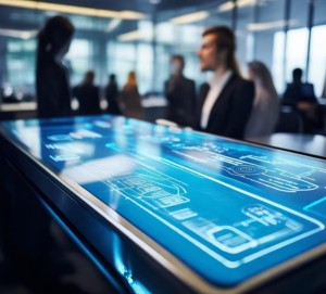 蓝色科技商务触摸屏，创新商务沟通的新范式